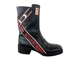 Christian Dior Diorally Black Red Leather Motorcycle Boots $1790 Sz 10.5 /40.5